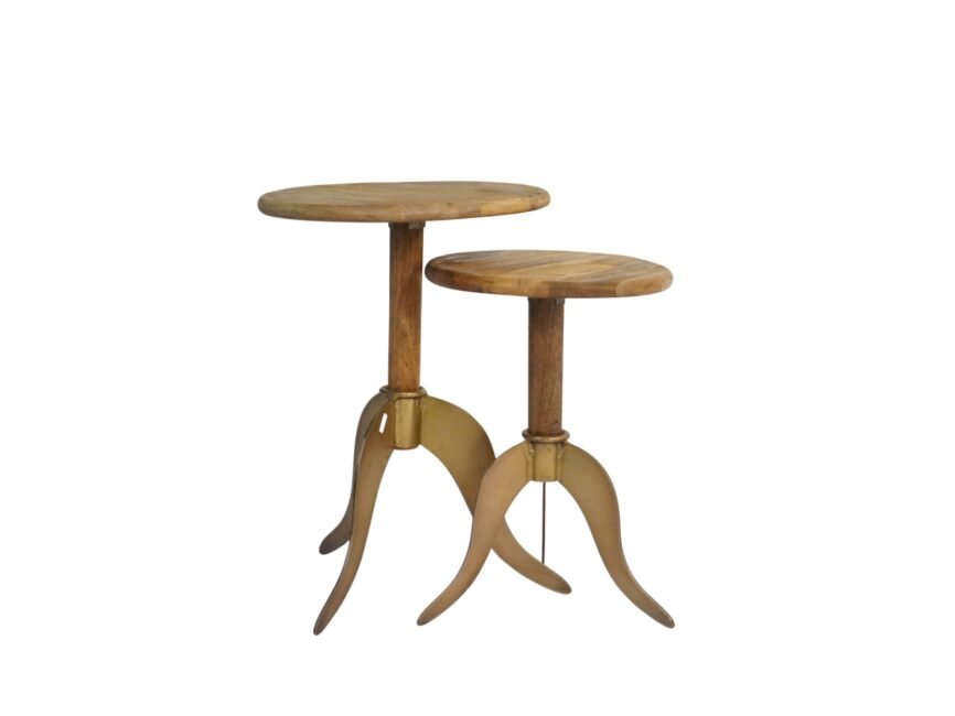 Iron curved leg set of 2 tables with wood top