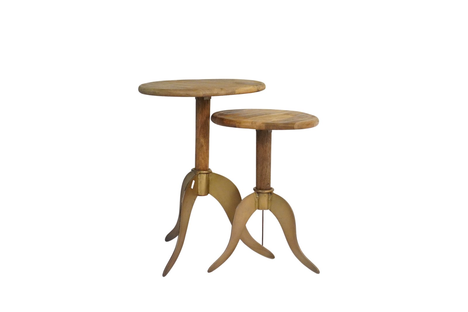 Iron curved leg set of 2 tables with wood top