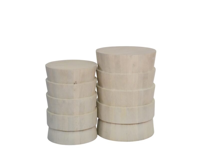 Wooden carved drum design set of 2 tables