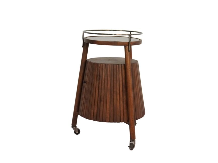 Wooden triangular trolley with cabinet