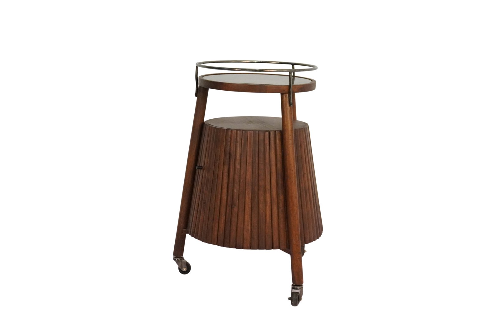 Wooden triangular trolley with cabinet