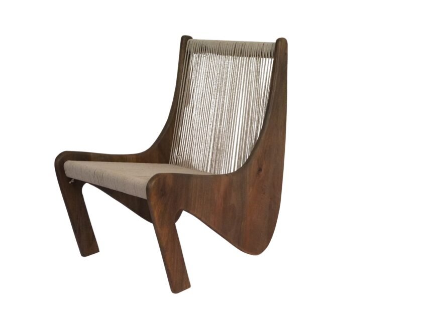 Wooden curved relax chair with threaded back