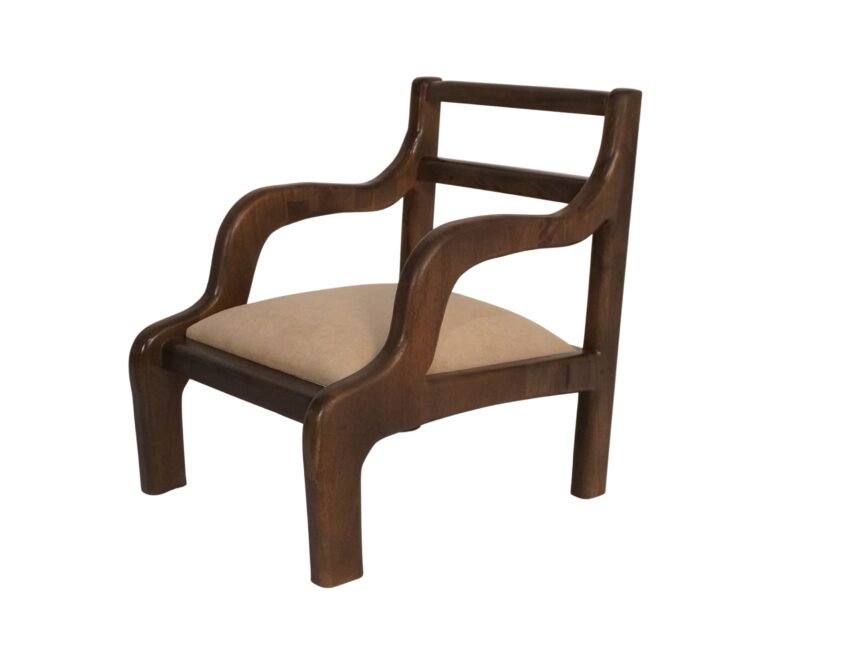 Wooden curve design chair with fabric seat and back