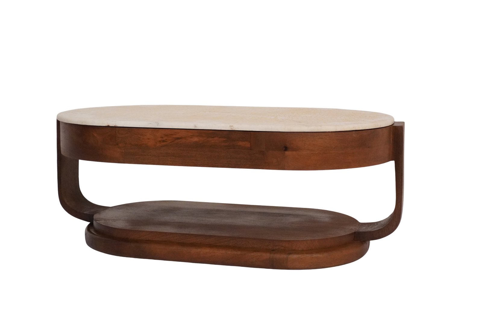 Wooden deco coffee table with hammered design marble top