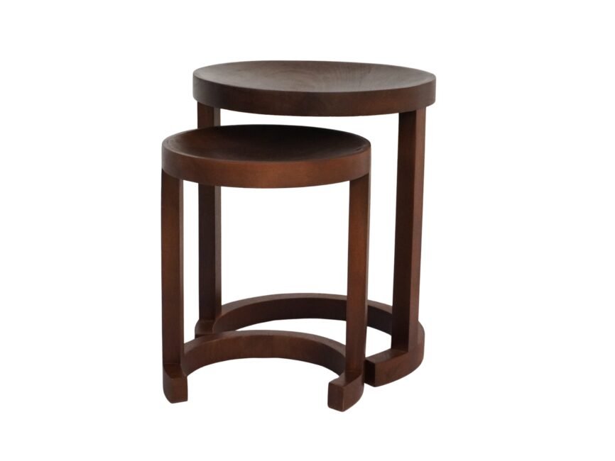 Wooden carved disc design nesting tables