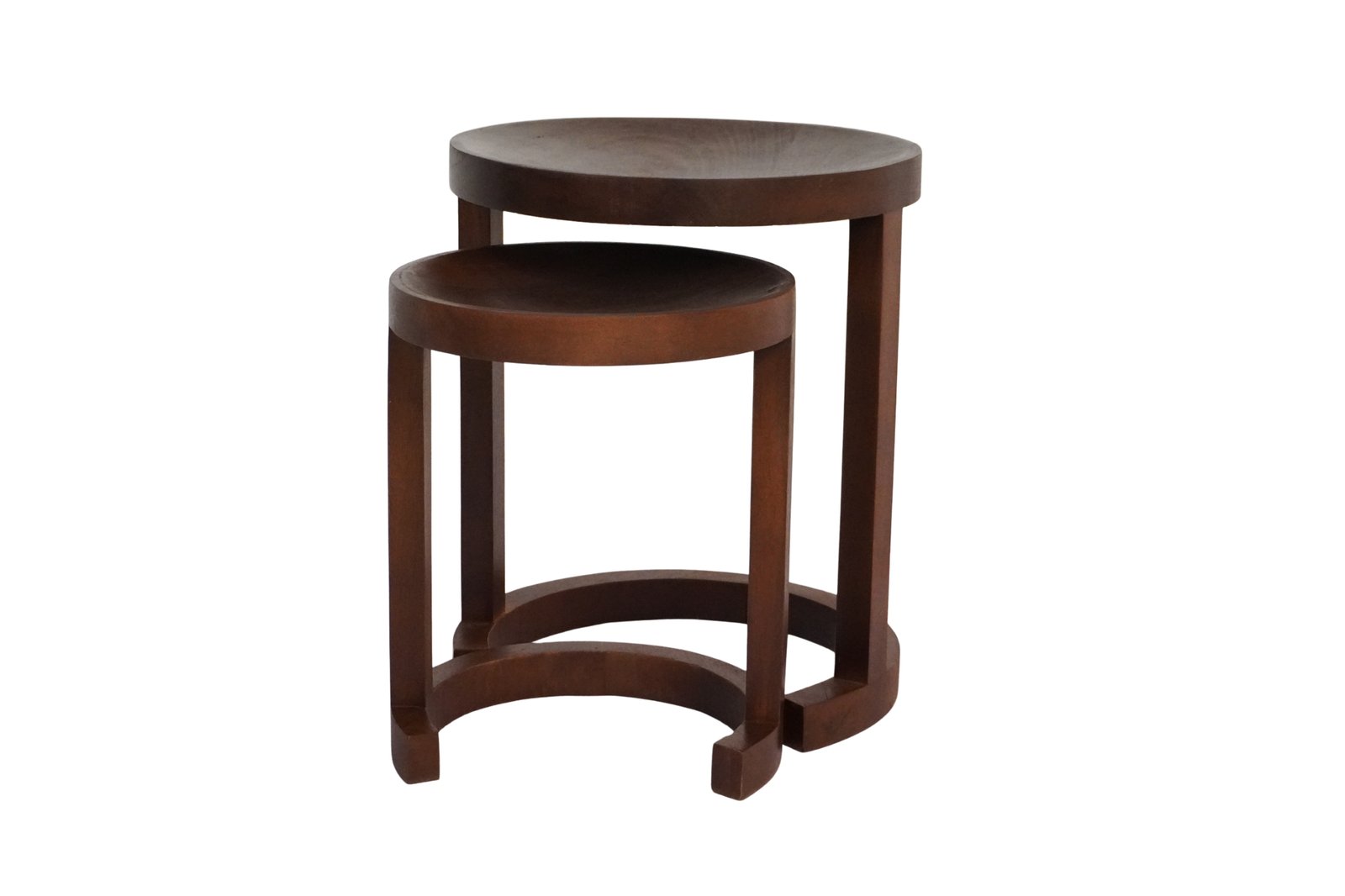 Wooden carved disc design nesting tables