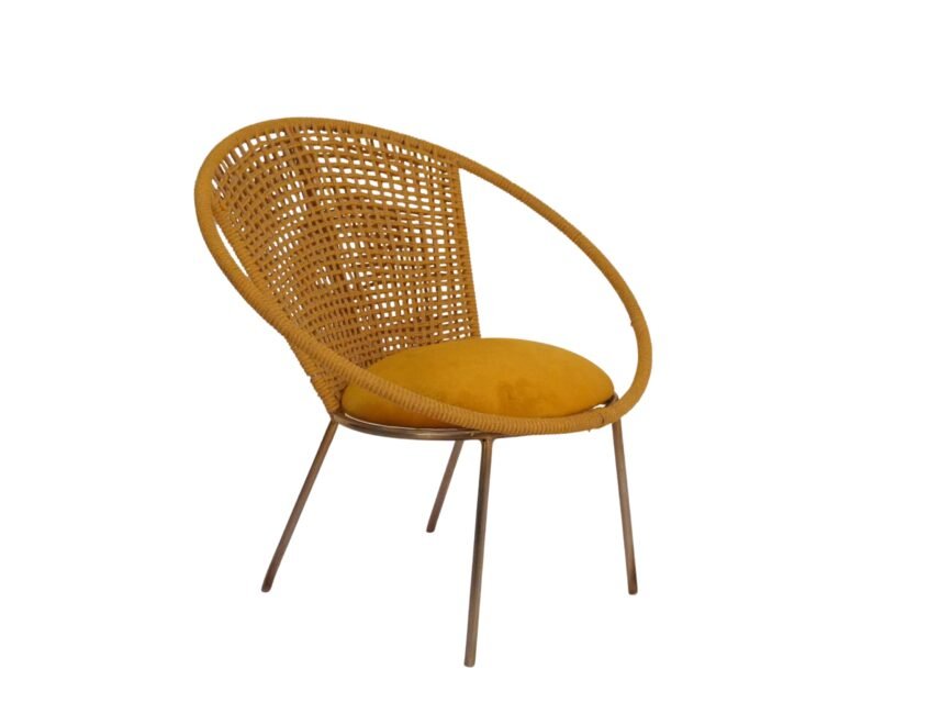 Iron Circle chair with weaved fabric back and seat
