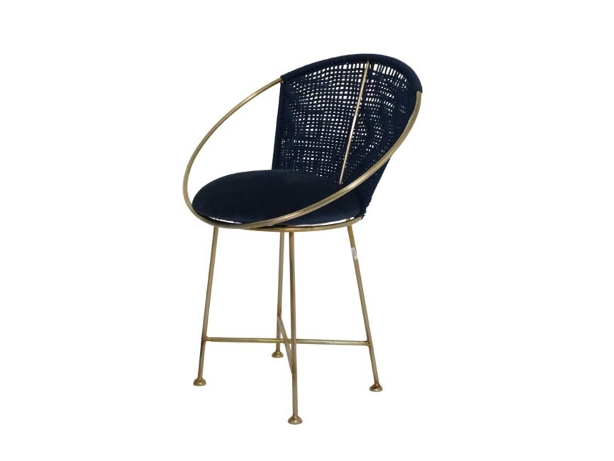 Iron Tall chair with weaved fabric seat and back