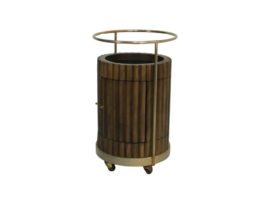Iron round trolley with striped design cabinet