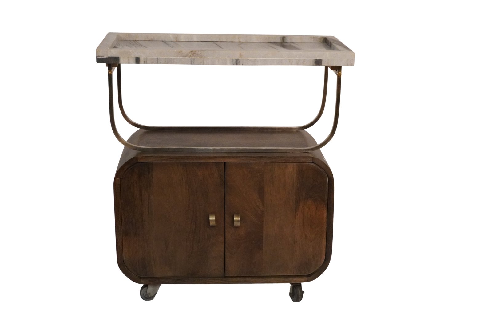 Wooden 2 Door Cabinet trolley with marble Tray top