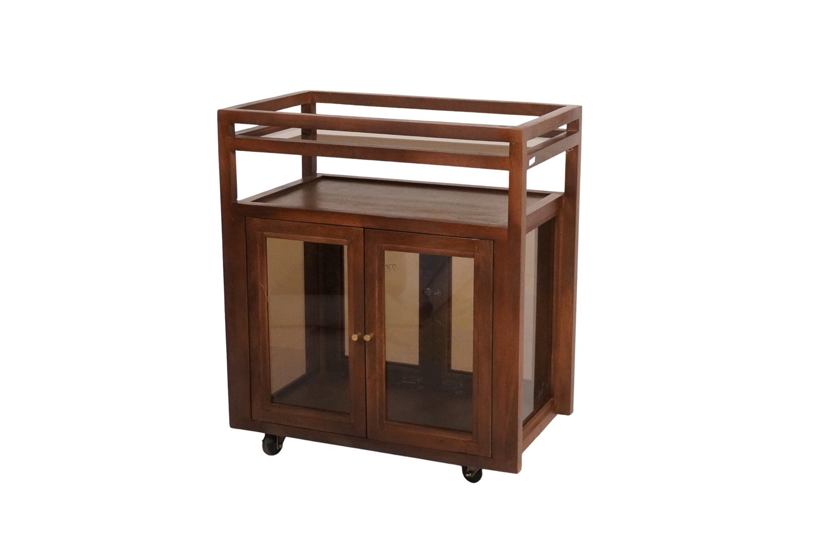 Wooden cube design trolley with glass doors and shelf