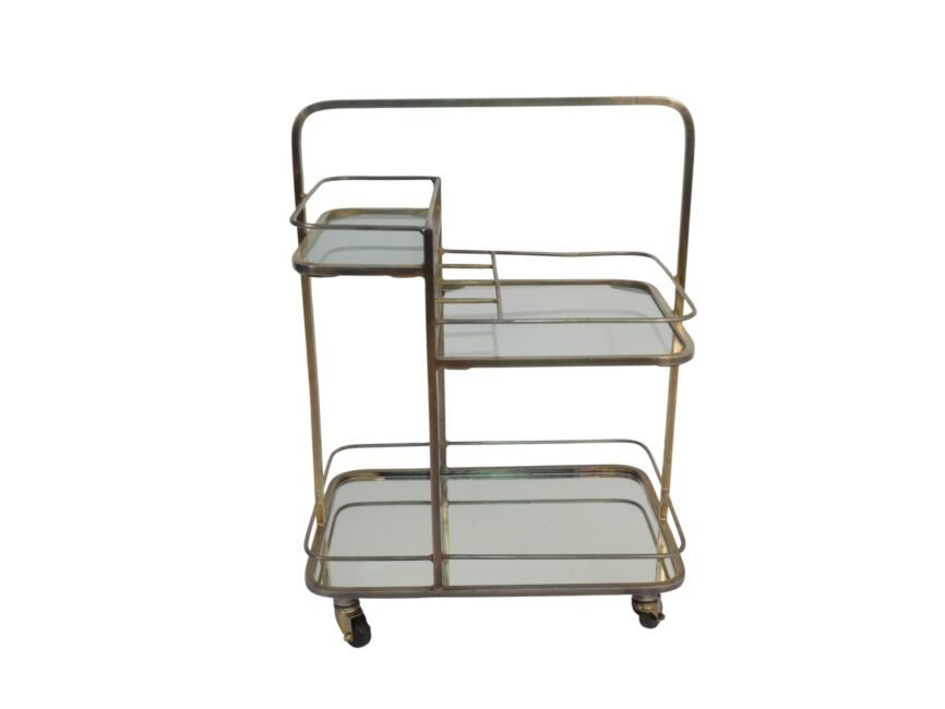 Iron 3 tier trolley with mirror and glass shelves