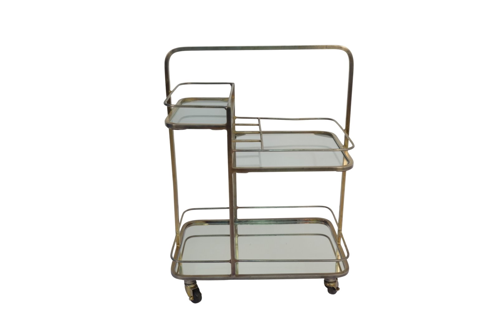 Iron 3 tier trolley with mirror and glass shelves