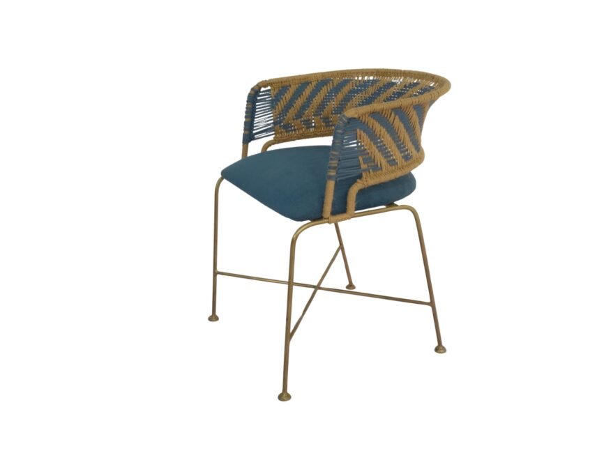 Iron forged chair with doubel material weave and fabric seat