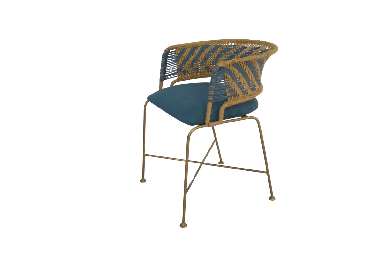 Iron forged chair with doubel material weave and fabric seat