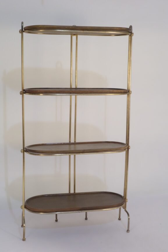 Iron tall forged shelf with carved oval wooden tops