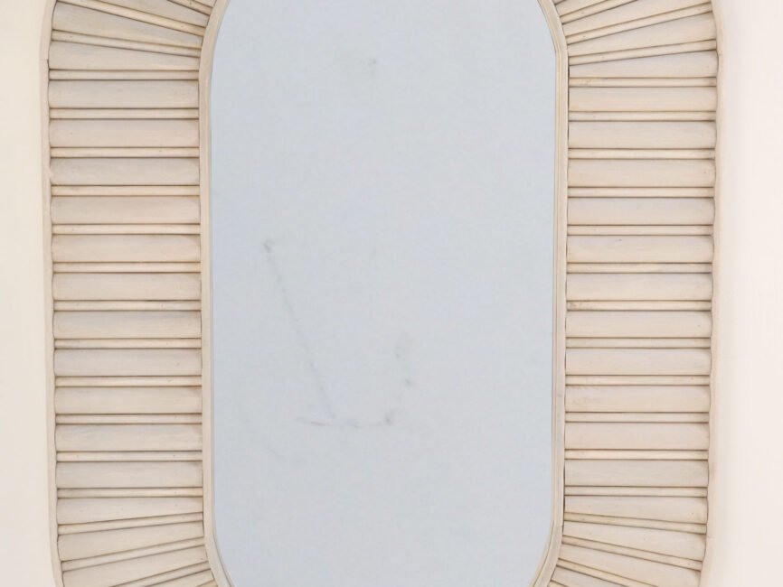 Wooden Striped oval Mirror