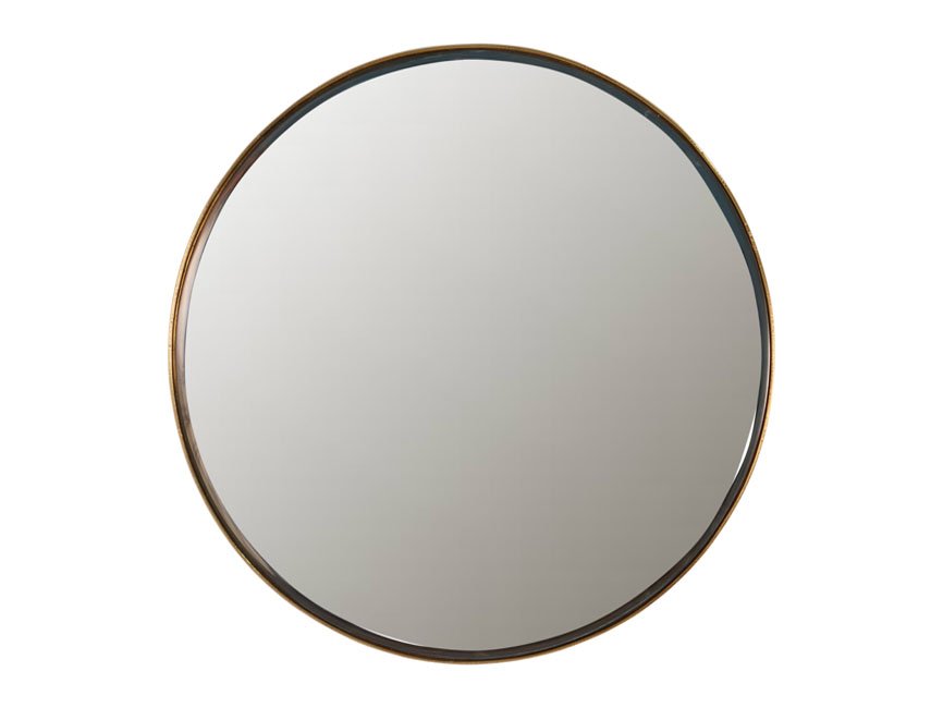 Wooden round disc mirror with bevelled glass