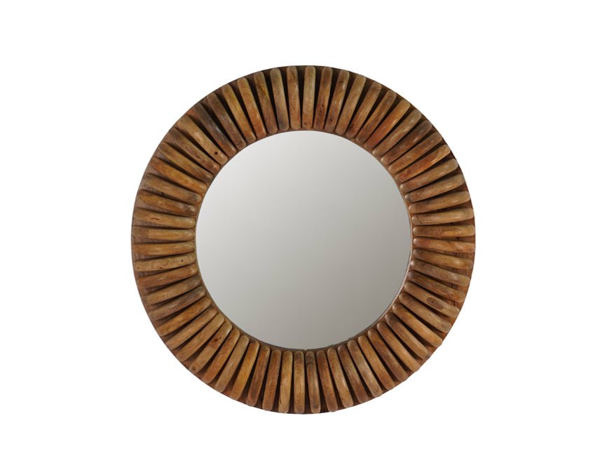 Wooden disc design round mirror