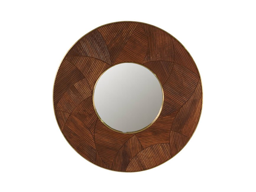 Wooden carved parqutery design round mirror