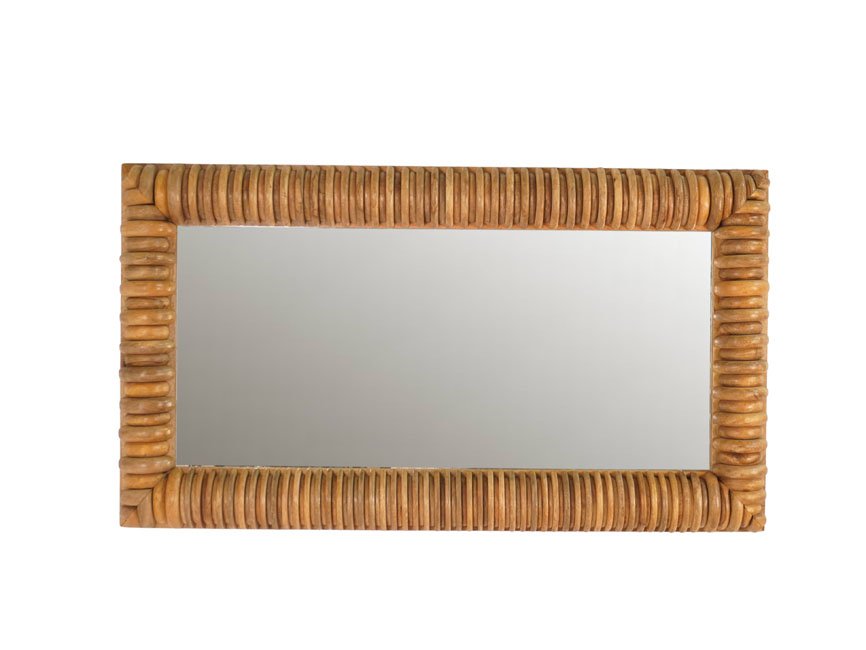Wooden disc design rectangular mirror