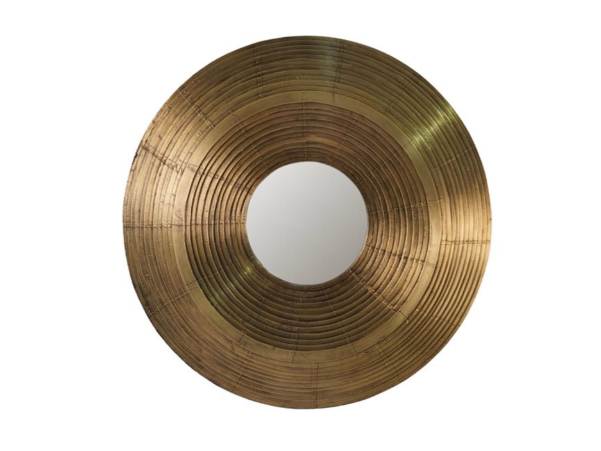 Wooden Round Step design Full Brass cladded Mirror