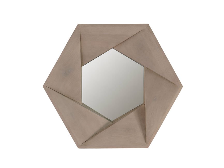 Wooden carved 3D faceted mirror