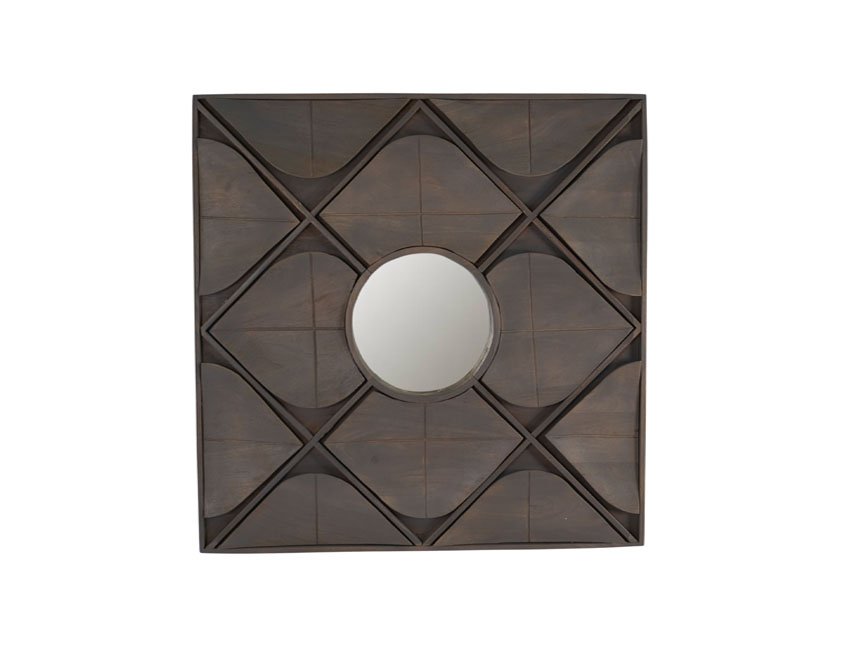 Wooden leaf panel design square mirror