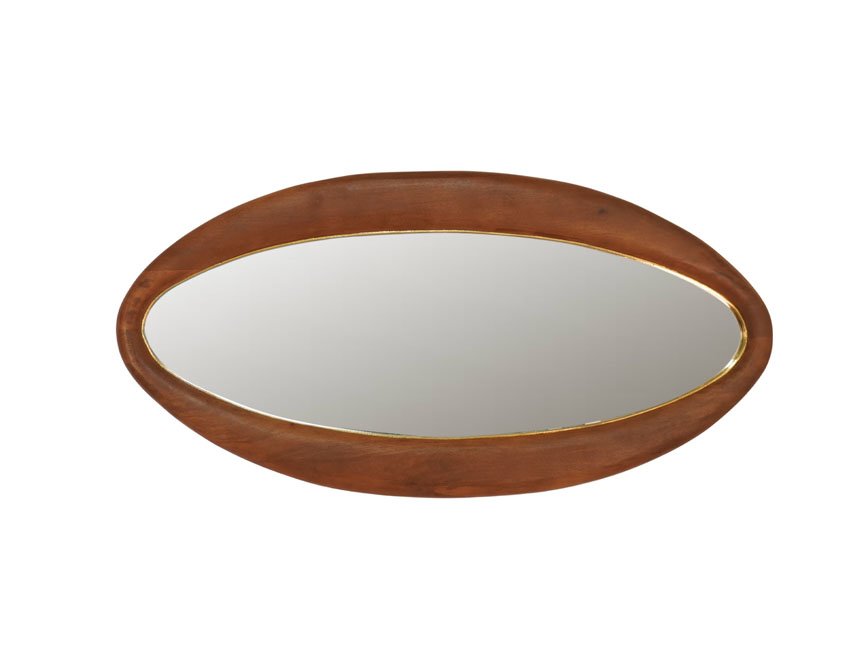 Wooden carved Oval mirror with inside edge brass cladded