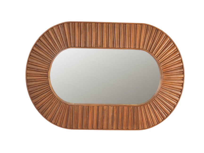 Wooden carved striped design oval mirror