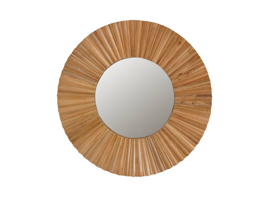 Wooden striped design insider taper round mirror