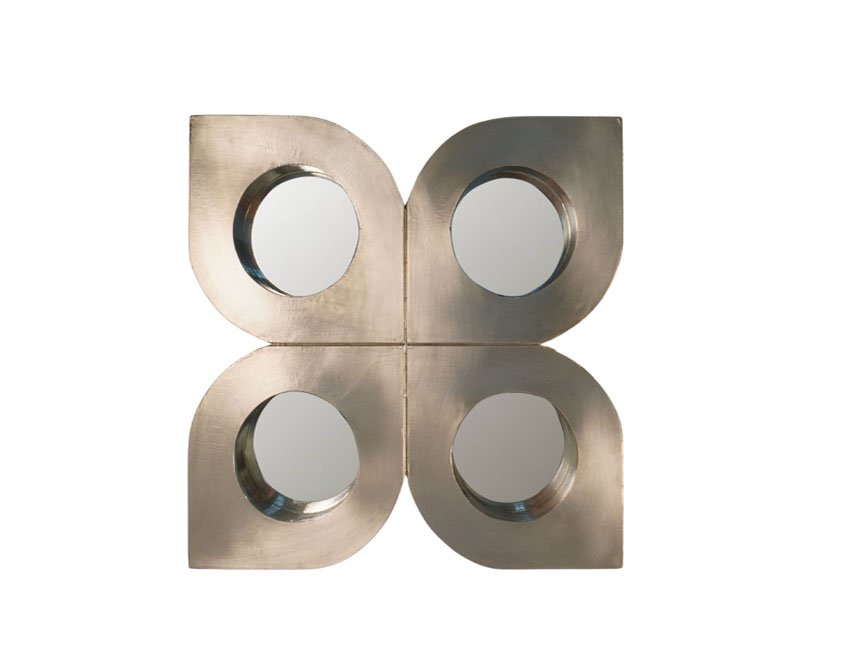 Wooden 4 clove mirror with white metal cladding