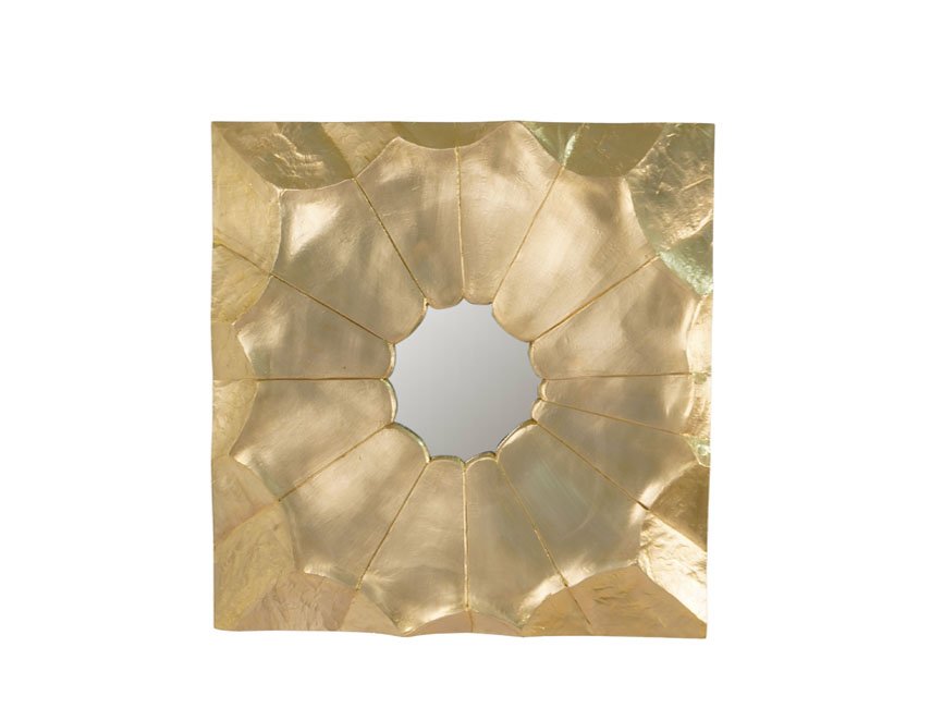 Wooden flower carved brass cladded mirror