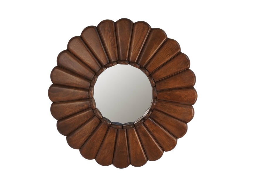 Wooden Round Flower Design Mirror