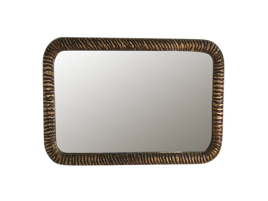 Wooden carved striped design brass cladded mirror