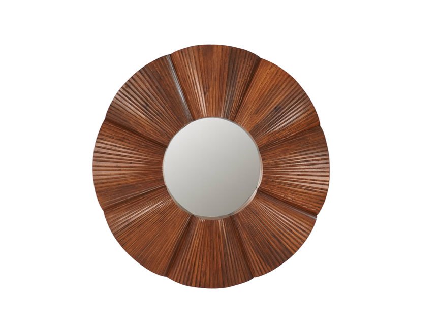 Wooden flower carved round mirror
