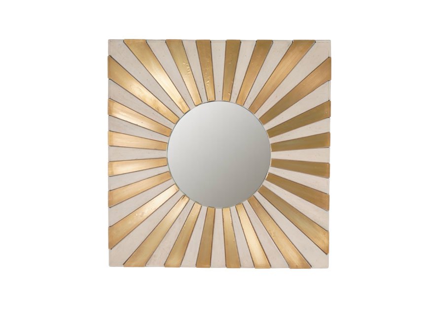 Wooden sunburst design brass cladded mirror