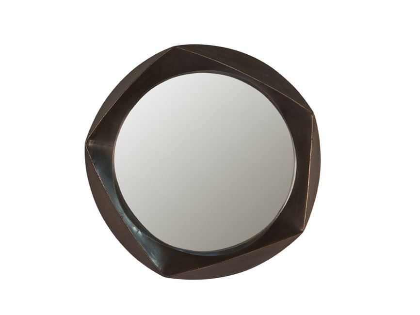 Wooden faceted design brass cladded mirror