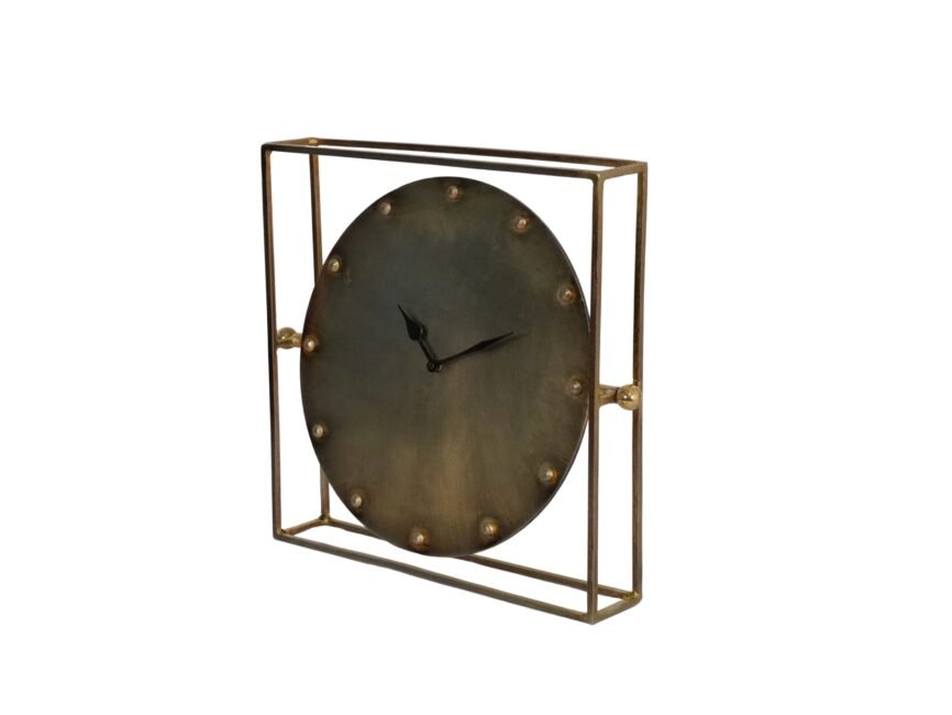 Iron round riveted clock in square forged frame