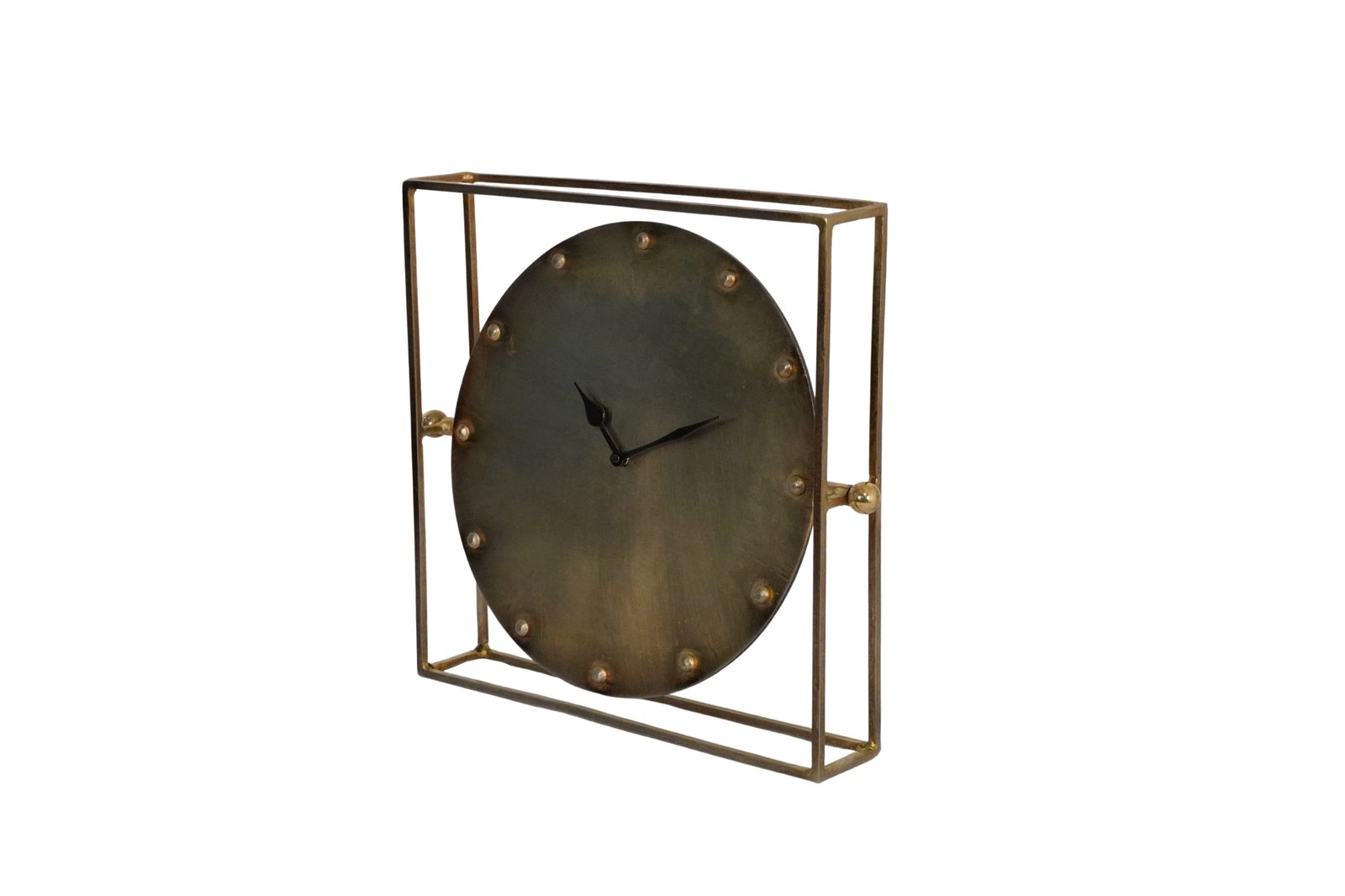 Iron round riveted clock in square forged frame