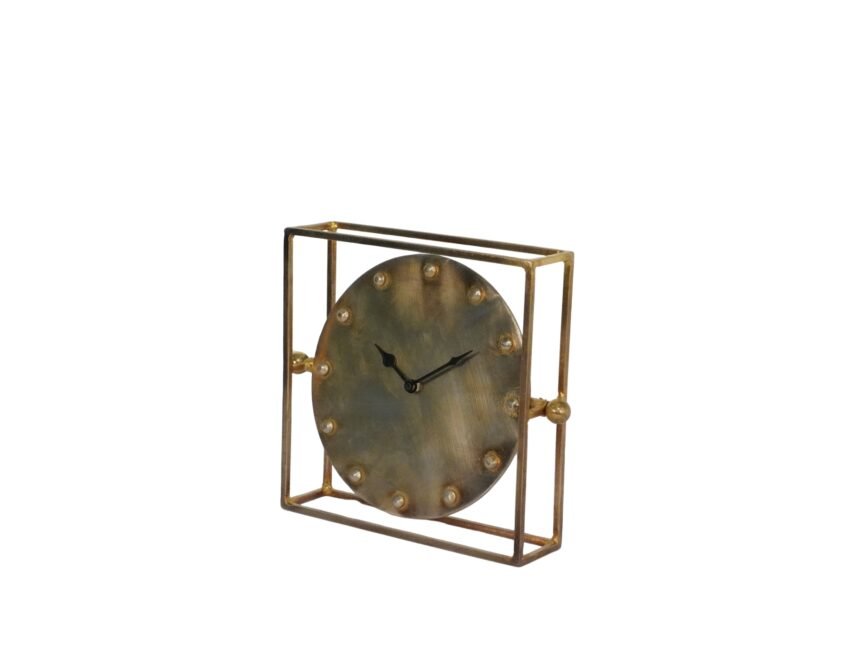 Iron round riveted clock in square forged frame