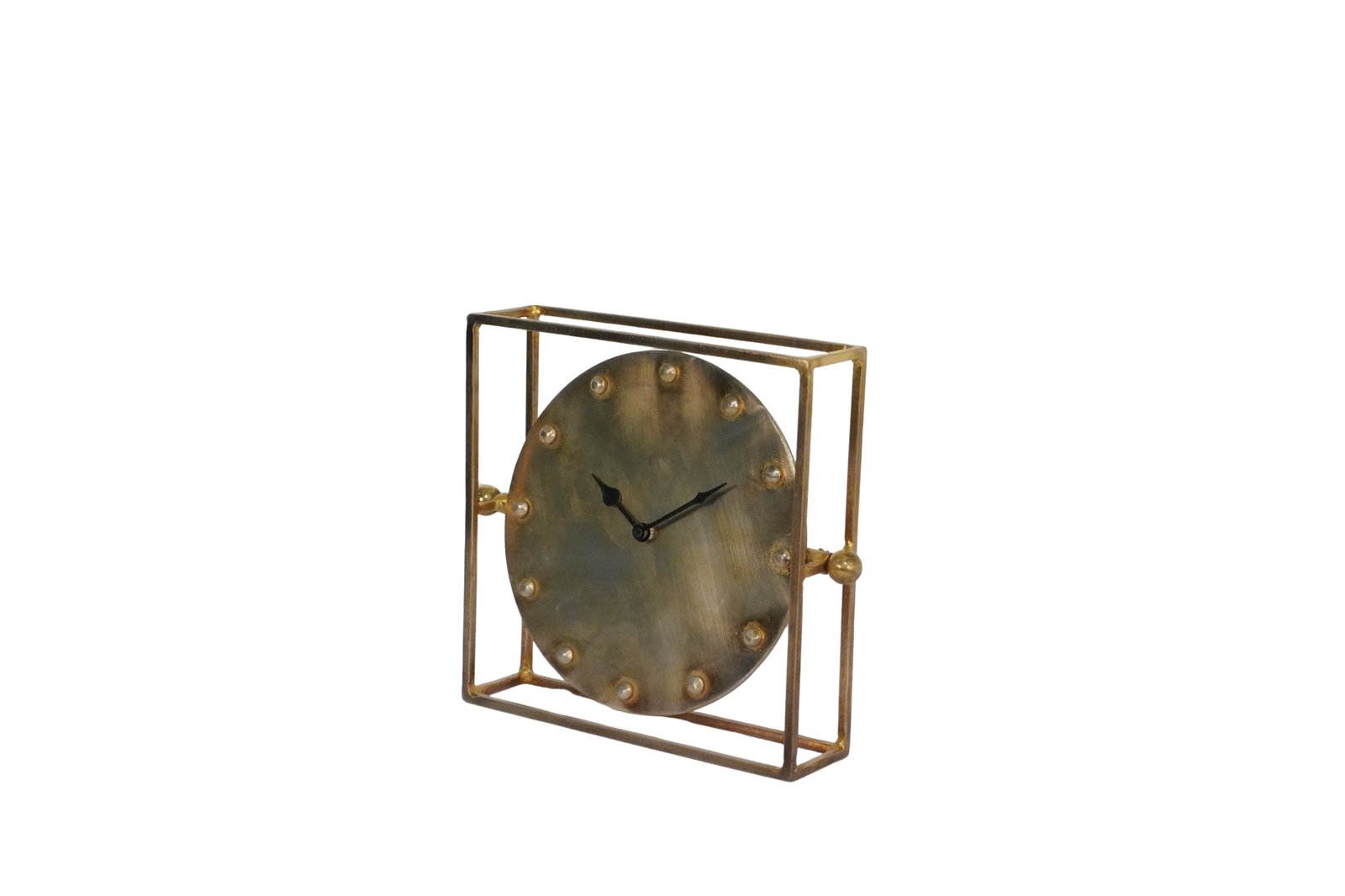 Iron round riveted clock in square forged frame