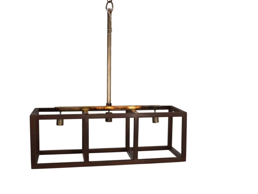 Wooden cube design rectangular 3 light lamp