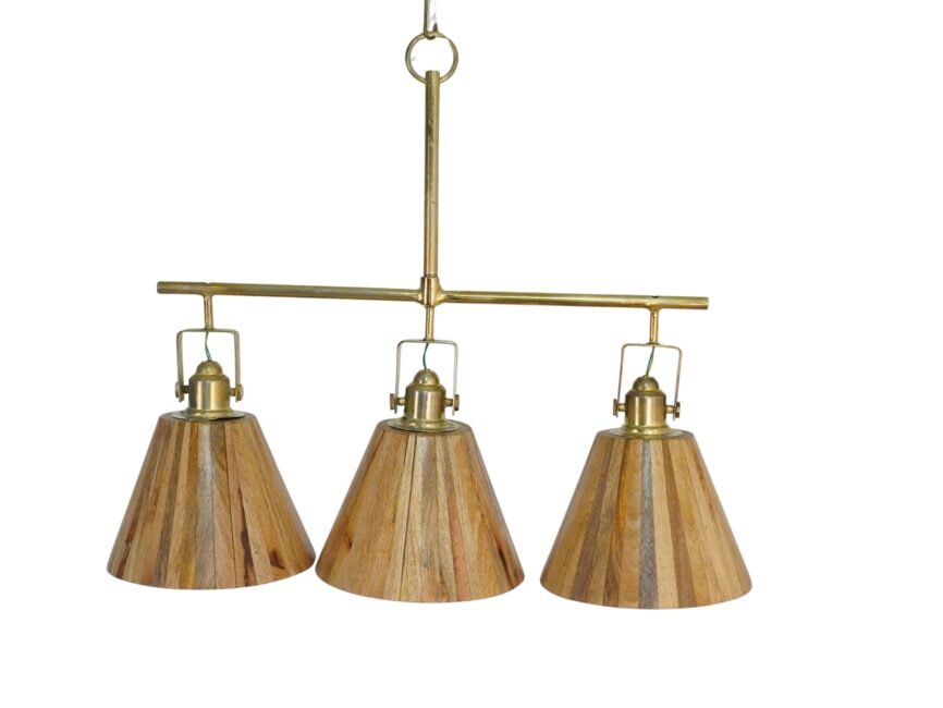 Wooden triple cone design ceiling lamp