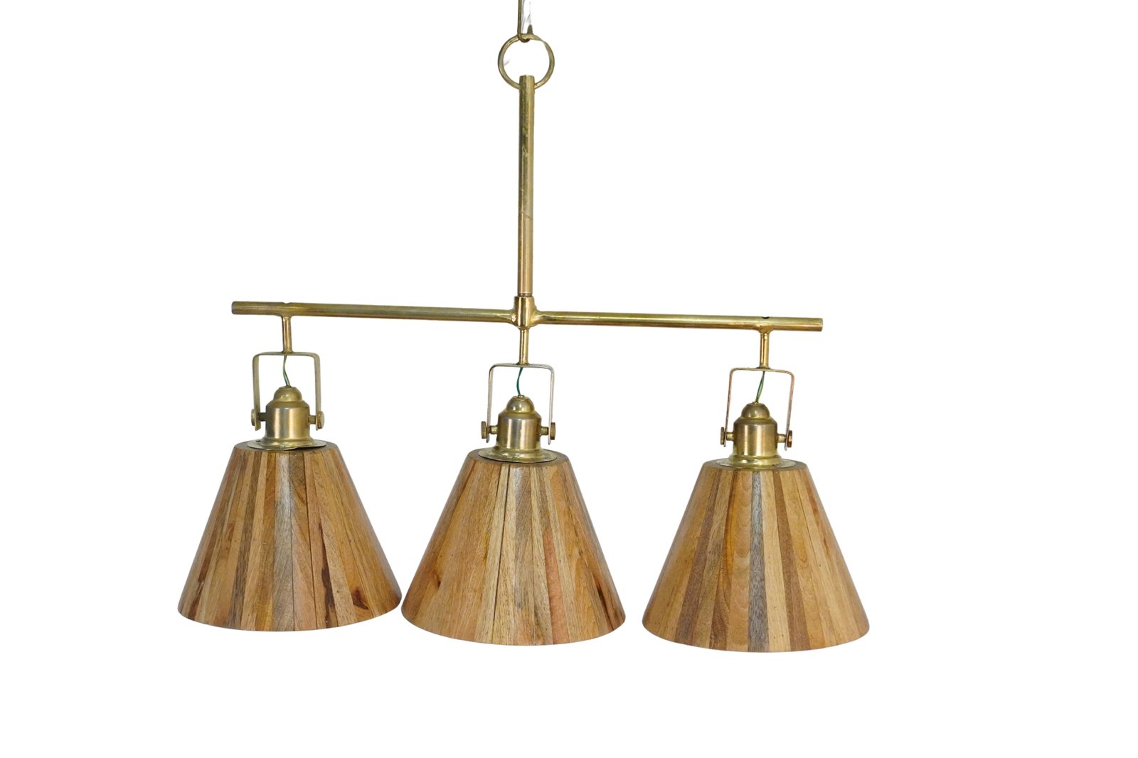 Wooden triple cone design ceiling lamp