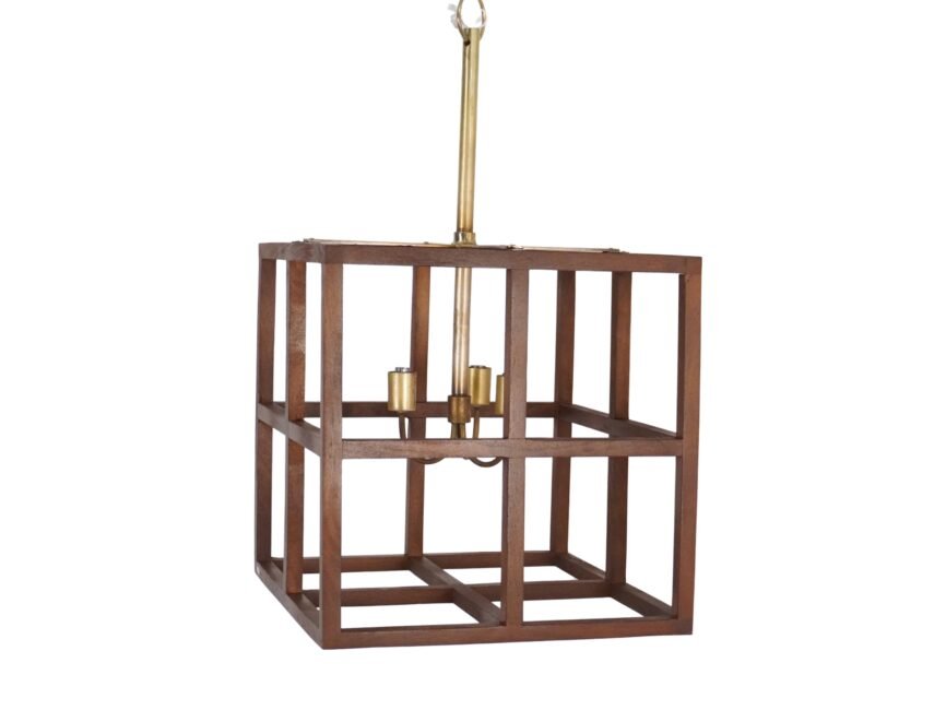 Wooden large cube design lamp with 3 light fitting