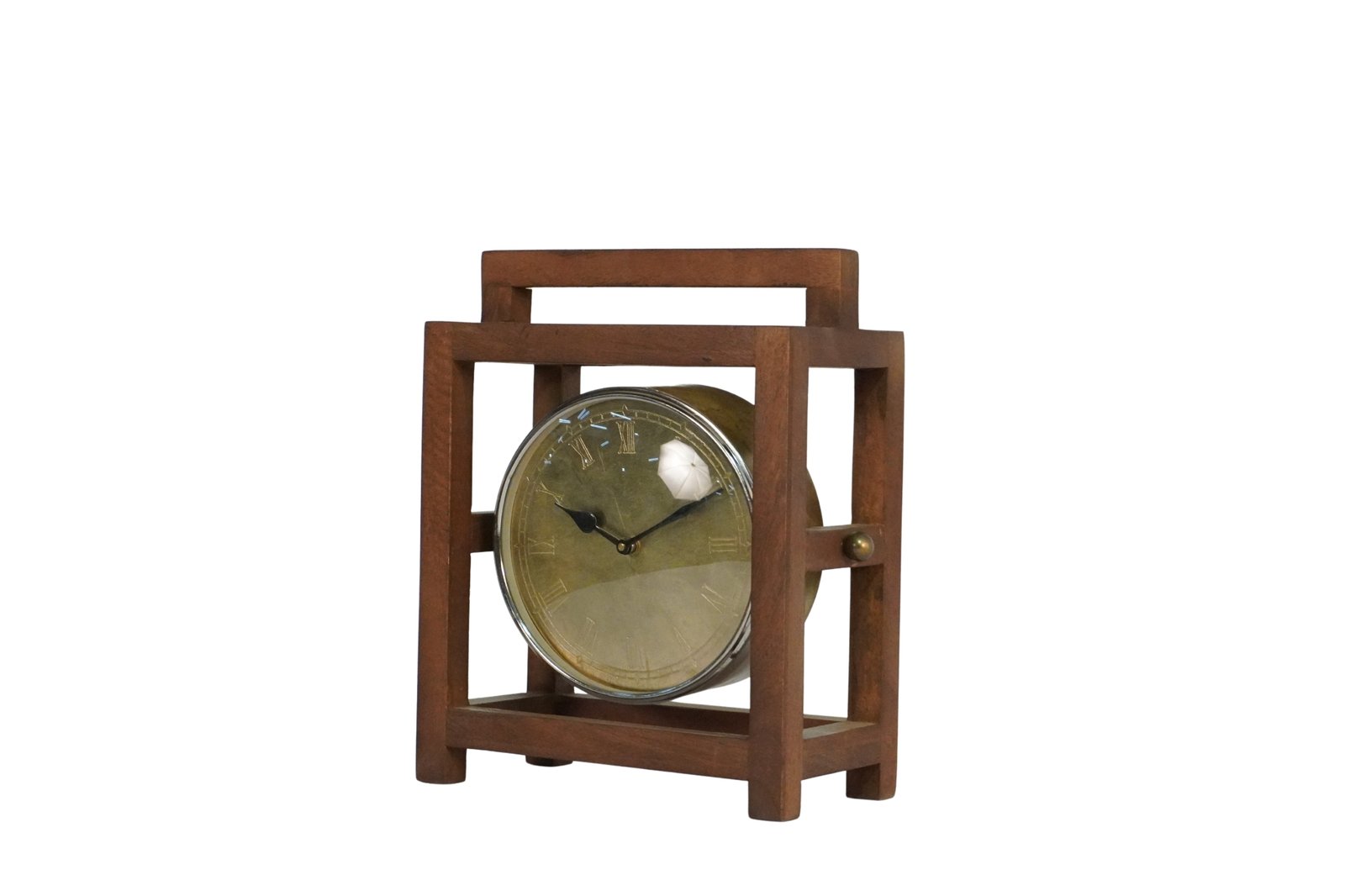 Iron clock in wooden square frame