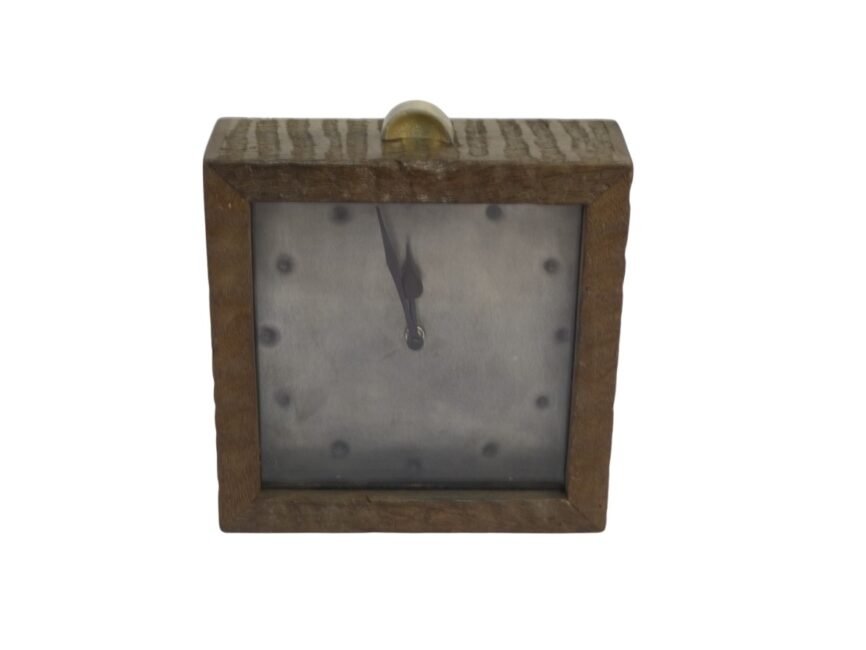 Wooden striped clock with riveted dial