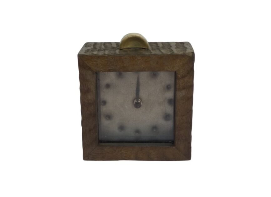 Wooden striped clock with riveted dial